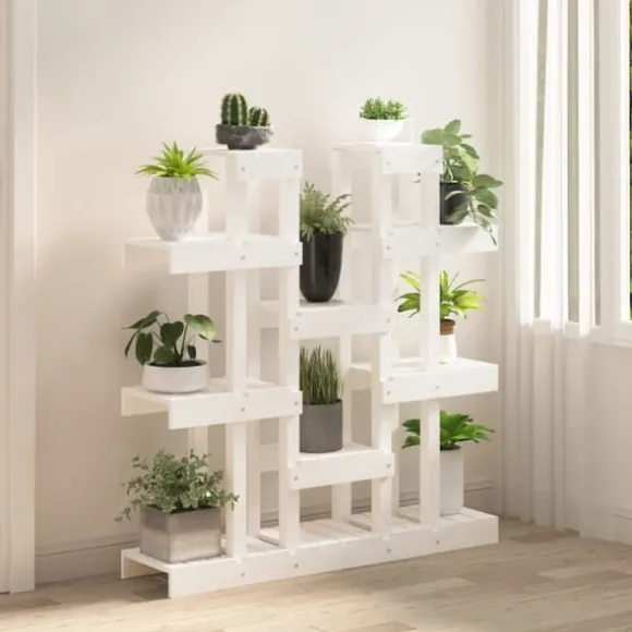 Planteborde - Living plantestativ 104,5x25x109,5 cm massivt fyrretræ hvid