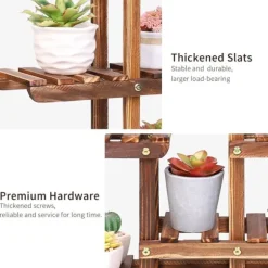 Planteholder - Blomsterhylde - 6 niveauer - Massiv fyrretræ - Inde/ude - Til potter & sukkulenter - Samles selv - Brun