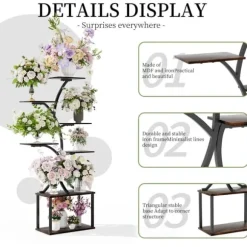 Planteholder & Blomsterhylde - Hjørnemodel i træ - Træformet - 7 Hylder - 151 cm - Med LED-lys - Indendørs - Grå