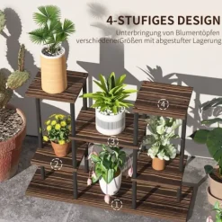 Planteholder 4 niveauer 61,5 cm træ kulbrun til inde/ude