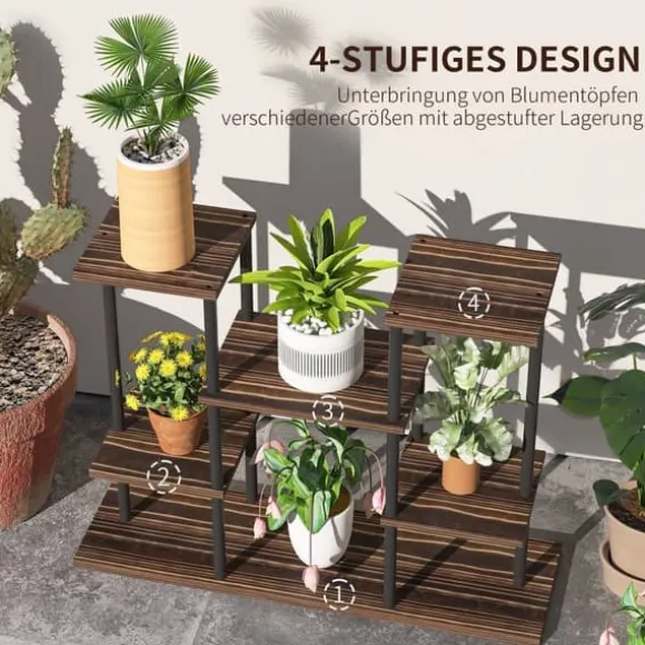 Planteholder 4 niveauer 61,5 cm træ kulbrun til inde/ude