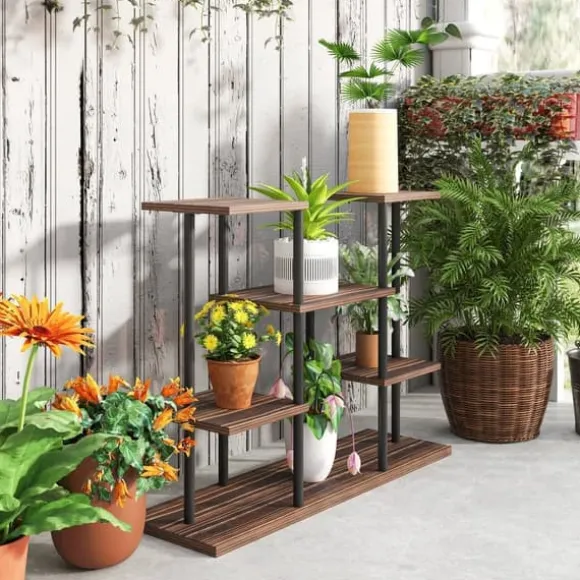 Planteholder 4 niveauer 61,5 cm træ kulbrun til inde/ude