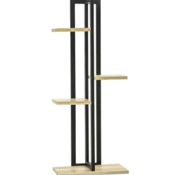 Planteholder 4 niveauer justerbar 110 cm træ sort/natur til inde/ude