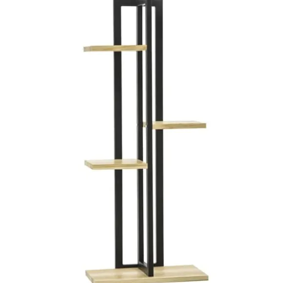 Planteholder 4 niveauer justerbar 110 cm træ sort/natur til inde/ude