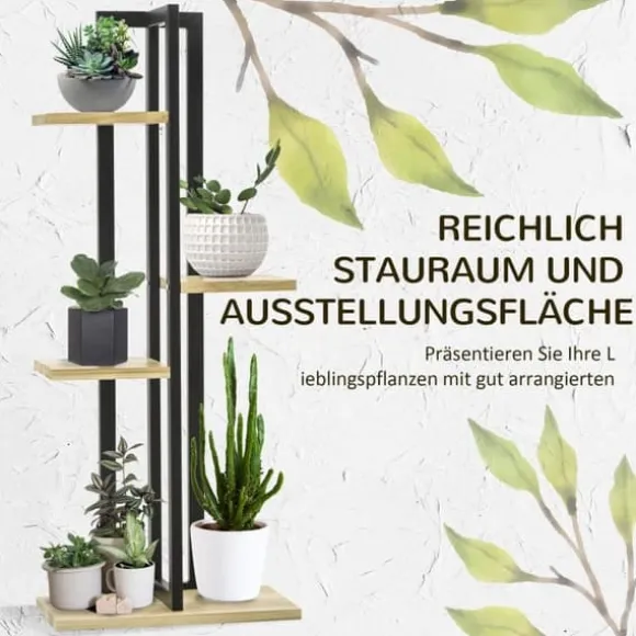 Planteholder 4 niveauer justerbar 110 cm træ sort/natur til inde/ude