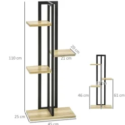 Planteholder 4 niveauer justerbar 110 cm træ sort/natur til inde/ude
