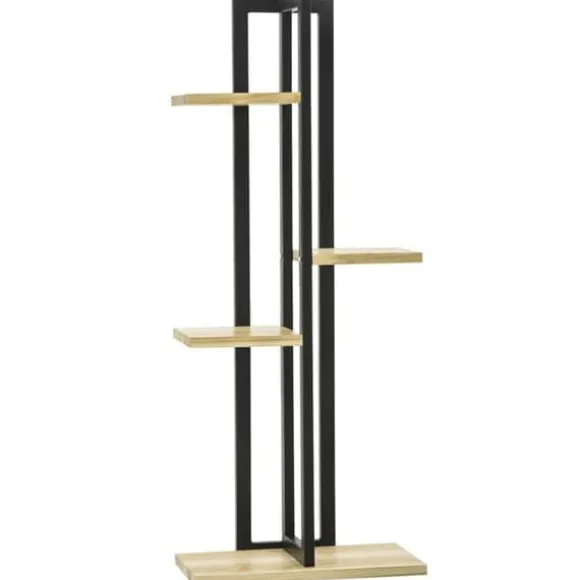 Planteholder 4 niveauer justerbar 110 cm træ sort/natur til inde/ude