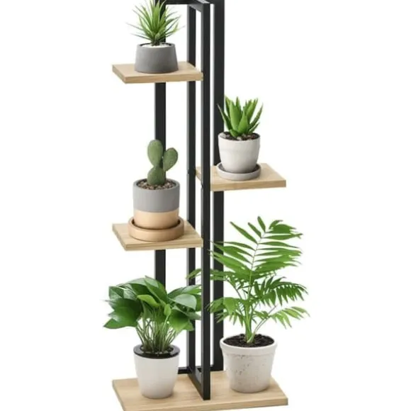 Planteholder 4 niveauer justerbar 110 cm træ sort/natur til inde/ude