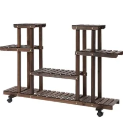 Planteholder 4 niveauer massivt forkullet træ 123,5x33x80 cm have/altan