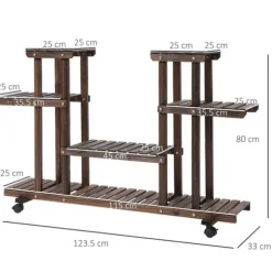 Planteholder 4 niveauer massivt forkullet træ 123,5x33x80 cm have/altan