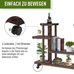 Planteholder 4 niveauer massivt forkullet træ 123,5x33x80 cm have/altan