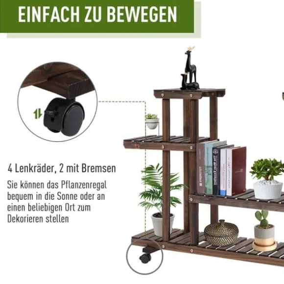 Planteholder 4 niveauer massivt forkullet træ 123,5x33x80 cm have/altan