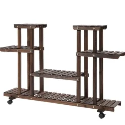 Planteholder 4 niveauer massivt forkullet træ 123,5x33x80 cm have/altan
