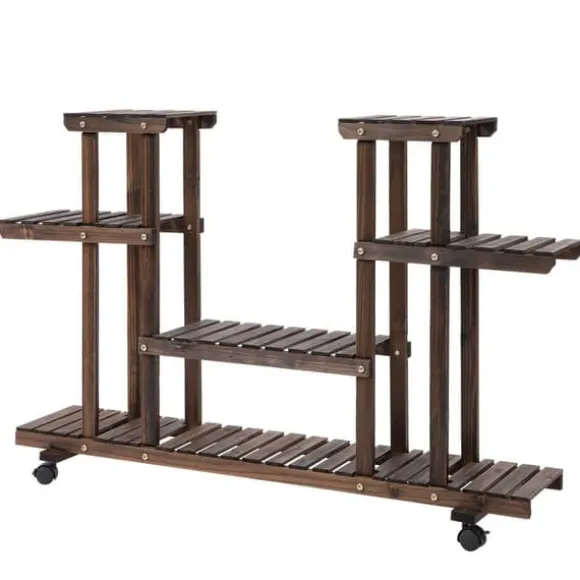 Planteholder 4 niveauer massivt forkullet træ 123,5x33x80 cm have/altan