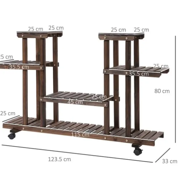 Planteholder 4 niveauer massivt forkullet træ 123,5x33x80 cm have/altan