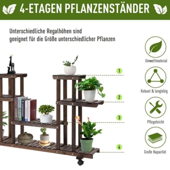 Planteholder 4 niveauer massivt forkullet træ 123,5x33x80 cm have/altan