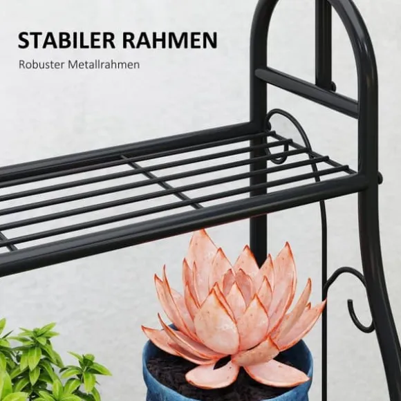 Planteholder 3 niveauer med bøjlestang og kroge 137 cm metal sort