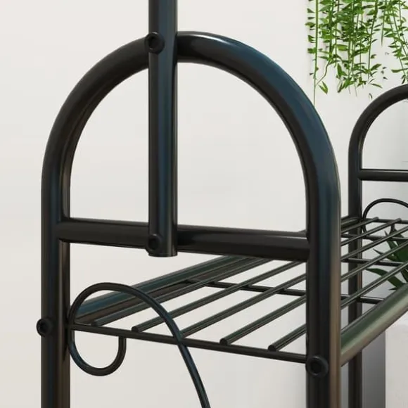 Planteholder 3 niveauer med bøjlestang og kroge 137 cm metal sort