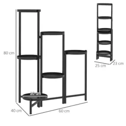 Planteholder 6 niveauer med bakker sammenklappelig 80 cm metal sort