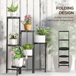 Planteholder 6 niveauer med bakker sammenklappelig 80 cm metal sort