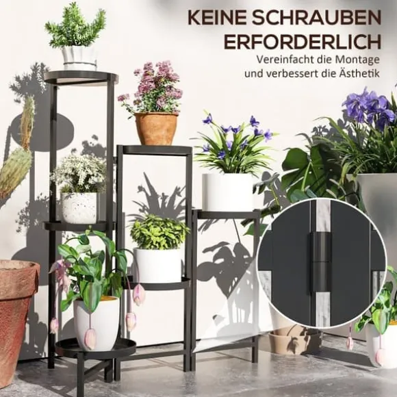 Planteholder 6 niveauer med bakker sammenklappelig 80 cm metal sort