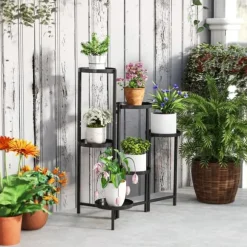 Planteholder 6 niveauer med bakker sammenklappelig 80 cm metal sort
