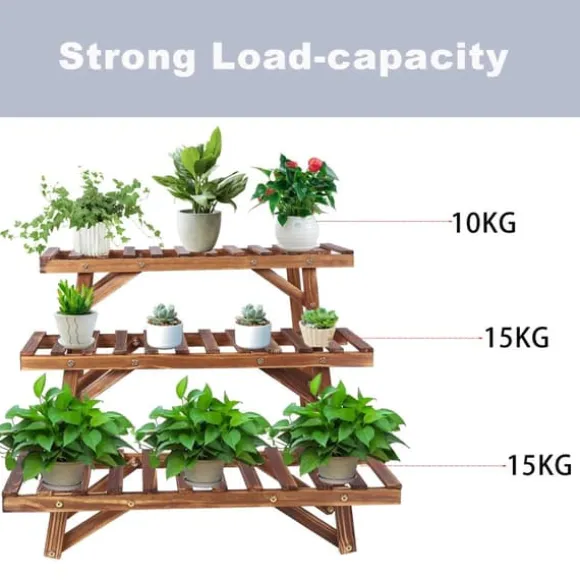 Planteholder - Stigehylde - 3 Niveauer - Træ - Indendørs/Udendørs - Montering Påkrævet - Brun