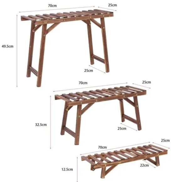 Planteholder - Stigehylde - 3 Niveauer - Træ - Indendørs/Udendørs - Montering Påkrævet - Brun