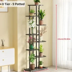 Planteholder, 6 til 8 niveauer, metal konstruktion,8-sort