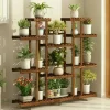 Planteholder i træ - Blomsterhylde - 11 niveauer - Karboniseret træ - Ekstra bred - Til potter - Inde/ude - Selvmontering - Brun