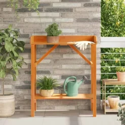 Planteholder med hylder i massivt fyrretræ - Stativ til planter | Farve: Brun | Størrelse: 75x40x90 cm
