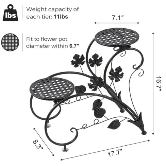 Planteholder 2-pak - Blomsterhylde - Rustbestandigt metal - Fire niveauer - Inde/ude altan have kontor - Samling - Sort