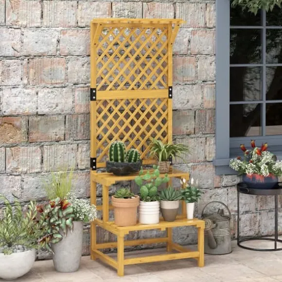 Planteholder træ 2 niveauer med espalier 60x50x166 cm gul til have/terrasse