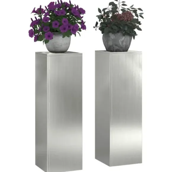 Planteholdere 2 stk - Galvaniseret stål | Farve: Sølv | Størrelse: 24x24x75 cm