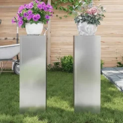 Planteholdere 2 stk - Galvaniseret stål | Farve: Sølv | Størrelse: 24x24x75 cm