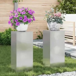 Planteholdere i rustfrit stål - Minimalistisk udendørs design | Størrelse: 24x24x55 cm | Farve: Sølv | 2 pcs
