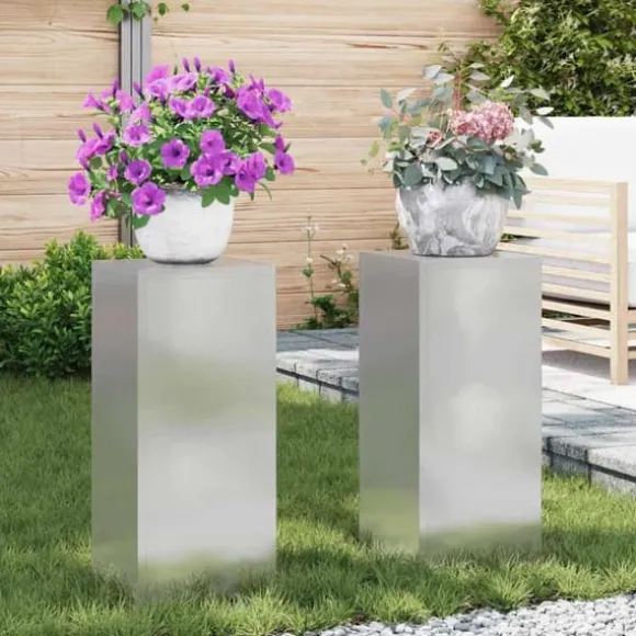 Planteholdere i rustfrit stål - Minimalistisk udendørs design | Størrelse: 24x24x55 cm | Farve: Sølv | 2 pcs