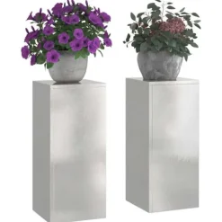 Planteholdere i rustfrit stål - Minimalistisk udendørs design | Størrelse: 24x24x55 cm | Farve: Sølv | 2 pcs