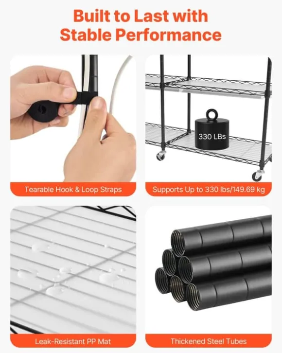 Plantehylde - 6-etagers Dobbeltrækket Plantestativ - 180 cm Højt - Med Hjul - Timer - 200W Fuldspektrum Vækstlys - Til Indendørs Planter - Frøopstart | CDON