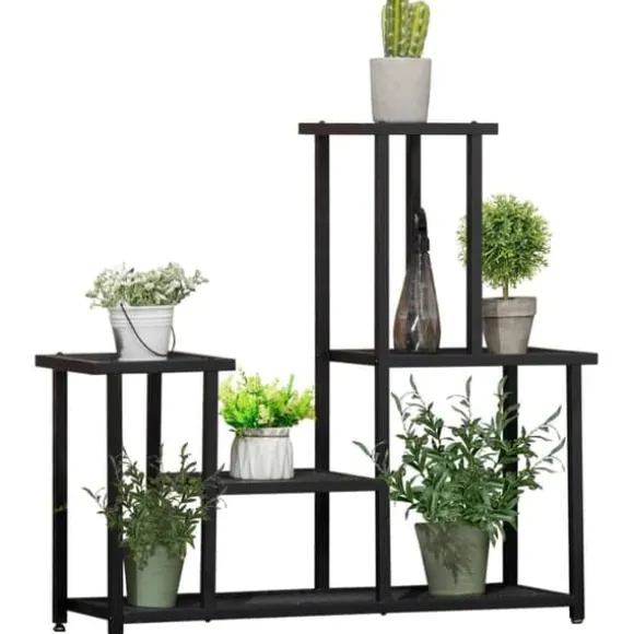 Plantehylde 4 niveauer metal sort 91 x 25 x 83 cm til have altan