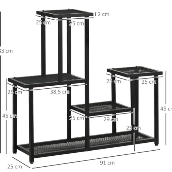 Plantehylde 4 niveauer metal sort 91 x 25 x 83 cm til have altan