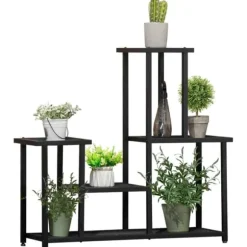 Plantehylde 4 niveauer metal sort 91 x 25 x 83 cm til have altan