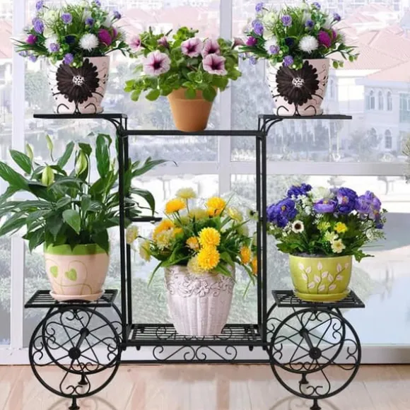 Plantehylde i vognstil - Blomsterreol - 6 Niveauer - Metal - Parisisk Stil - Inde/ude - Sort