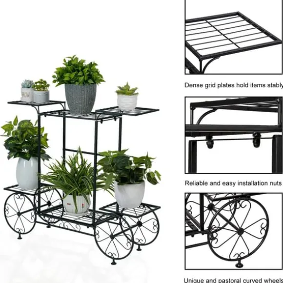 Plantehylde i vognstil - Blomsterreol - 6 Niveauer - Metal - Parisisk Stil - Inde/ude - Sort