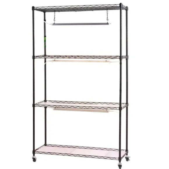 Plantehylde Med Vækstlampe - Indendørs Plantestativ - 4 Niveauer - 150 cm Højt - Med Hjul - 90 W 3-Farvet Fuldspektrum - Til Frøspiring