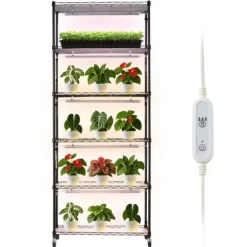 Plantehylde med Vækstlys - Indendørs Plantestativ 6 Etager - 180 cm Høj - Med Hjul - 150 W LED Fuldspektrum 3 Farver - Timer 4/9/14 - Til Frøspiring | CDON