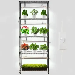 Plantehylde med vækstlys - Indendørs plantestativ på hjul - 180 cm Høj - 192 W 5000 K Fuldspektret - Kraftigt Metal - Til Frøspiring
