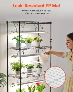 Plantehylde med vækstlys - Indendørs plantestativ på hjul - 180 cm Høj - 192 W 5000 K Fuldspektret - Kraftigt Metal - Til Frøspiring