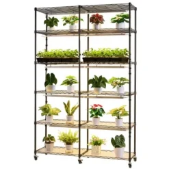 Plantehylde, 6-niveaus dobbelt række indendørs planteholder, 120x35x180 cm, metal