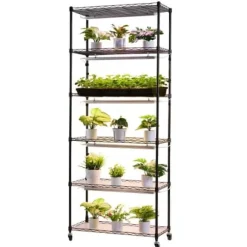 Plantehylde, 6-niveaus indendørs planteholder med vækstlys, 75x35x180 cm